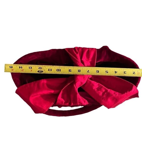Red Velvet Vintage Handbag Tote Pleated Ruched Structured Cottagecore Feminine - Picture 9 of 10